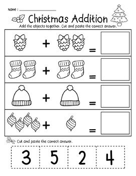 Christmas Kindergarten Addition to 10 Math Number Printables Worksheets Kindergarten Worksheets Christmas, December Worksheets Kindergarten, Christmas Worksheets For Kindergarten, Christmas Kindergarten Activities, Christmas Worksheets Preschool, Christmas Addition Worksheets, Christmas Addition Kindergarten, Christmas Math Worksheets First Grade, December Worksheets