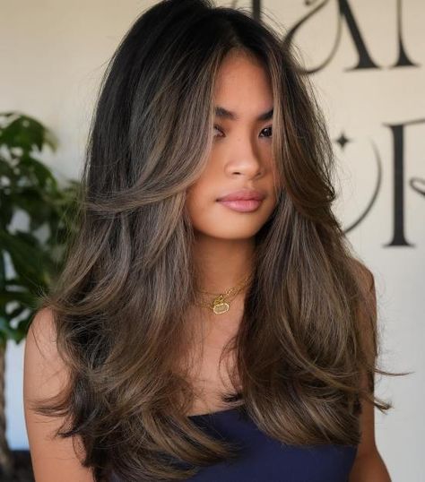 Long Cut with Face-Framing Layers for Thick Hair Fall Hair Cuts Long, Medium Length Butterfly Haircut, Thick Haircut, Butterfly Layers, Fall Haircut, Long Sleek Hair, Haircut 2024, Thick Hair Cuts, Bob Hairstyles For Thick