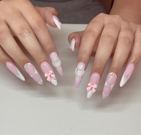 Spring Birthday Nails Almond, Coquette Aesthetic Nails, Being Girly, Princess Era, Princess Nails, Gel Toe Nails, Aesthetic Nails, Girly Acrylic Nails, Classy Acrylic Nails