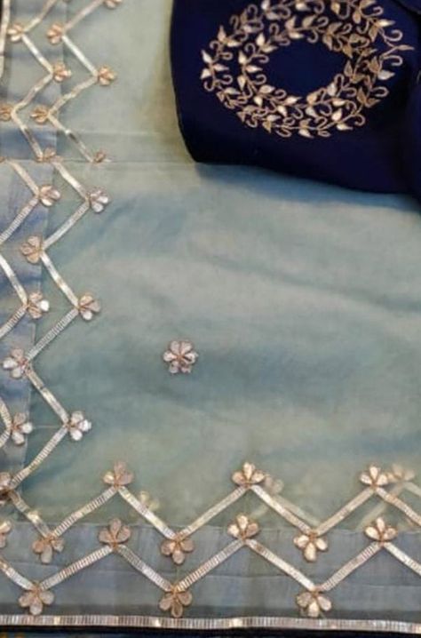 Gota Patti Work Embroidery, Dupatta Designs Ideas, Duppattas Designs Ideas, Gotapatti Work, Velvet Gowns, Gotta Patti Work, Metal Embroidery, Gota Patti Saree, Gota Patti Work