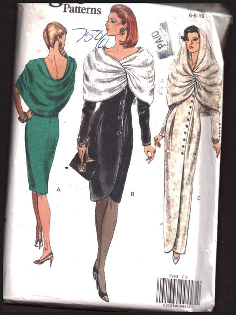 Vintage Fashion Sketches, Vogue Dress Patterns, 1990s Dress, Mock Wrap Dress, Vintage Vogue Sewing Patterns, Draped Collar, Fashion Illustration Vintage, Fashion Design Collection, Design Moda