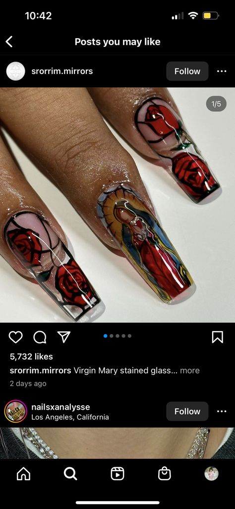 Mexican Flag Nails Acrylic, Rosary Nail Art, Mexican Sacred Heart Nails, Catholic Nails Designs, Rosary Nails Designs, Religious Nails Designs, Virgin Mary Nails Designs, Loteria Nails, Catholic Nail Art