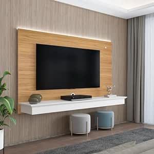 Naomi Home Deborah Floating Entertainment Center for up to 65 inch TVs, TV Wall Panel with LED Strip and Shelf, Floating TV Stand, Natural,White Tv Wall Panel, Wall Entertainment Center, Floating Entertainment Center, Tv Mounting, Electrical Wires, Hide Cables, Floating Tv Stand, Floating Tv, Entertainment Wall