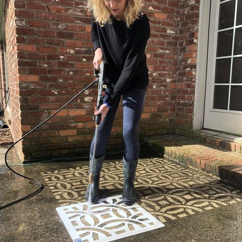 Painting Driveway, Driveway Art, Concrete Fabric, Stencils Art, Chevron Stencil, Landscape Rocks, Cobblestone Driveway, Stencil Concrete, Diy Stencils