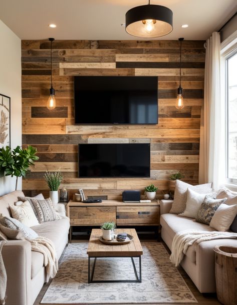 47 Living Room TV Wall Ideas To Transform Your Space In Style 3 Tvs On One Wall, Tv Wall Panel, Textured Wall Panels, Apartment Decorating On A Budget, Stone Cladding, Tv Wall Unit, Tv Wall Design, Living Room Tv Wall, Built In Cabinets