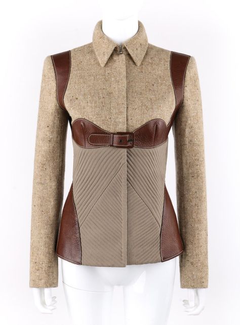 ALEXANDER McQUEEN A/W 2002 "Supercalifragilistic" Tweed Alexander Mcqueen Vintage, Vintage Alexander Mcqueen, Alexander Mcqueen Jacket, Evening Jackets, Leather Harness, Jacket Brands, Kpop Outfits, Vintage Jacket, Alexander Mcqueen