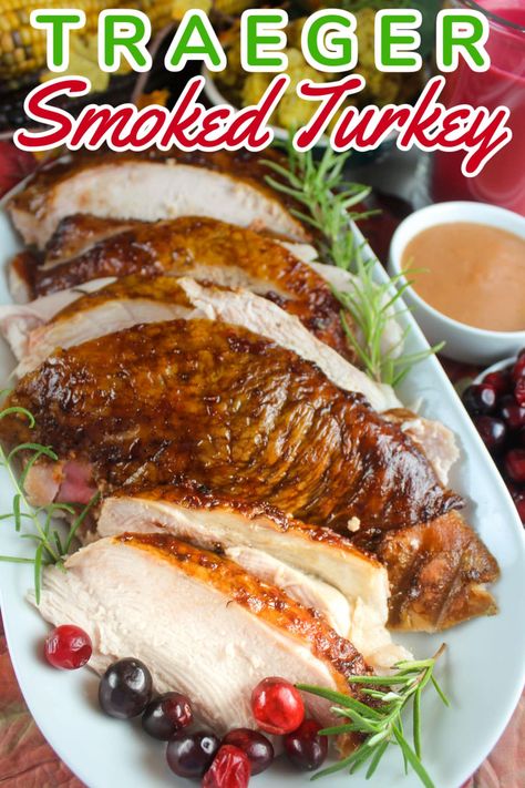 Traeger Smoked Turkey Breast Traeger Smoked Turkey, Smoked Turkey Breast Recipe, Turkey And Dumplings, Juicy Turkey, Smoked Turkey Recipes, Roast Turkey Recipes, Smoked Turkey Breast, Turkey Brine, Thanksgiving Friendsgiving