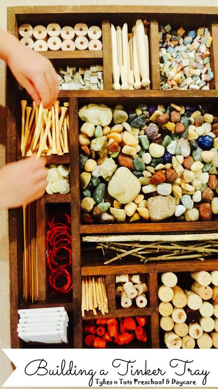 Building a Tinker Tray | Tykes n Tots Preschool & Daycare Tinker Box, Opening A Daycare, Tinker Tray, Reggio Classroom, Reggio Inspired, Invitation To Play, Outdoor Classroom, Play Based Learning, Reggio Emilia