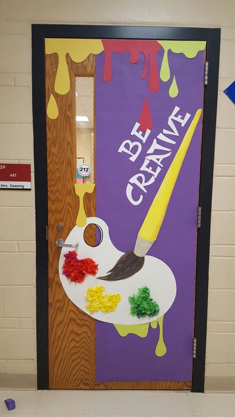 3rd Year door covering for the Art Room. Each year a different door!! - K Downing Art Classroom Door, Art Room Rules, Early Preschool, Teacher Door Decorations, Art Room Doors, Room Door Decorations, Elementary Art Rooms, Art Classroom Decor, School Murals