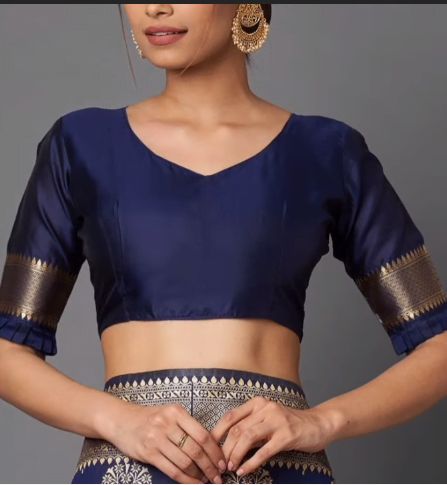 Navy Blue Blouse Designs For Saree, Navy Blue Blouse Designs, Plain Blue Blouse Designs, Dark Blue Blouse Designs, Designer Blue Silk Blouse Piece, Navy Blue Saree Blouse, Blue Silk Unstitched Blouse Piece, Blue Blouse Designs, Navy Blue Saree