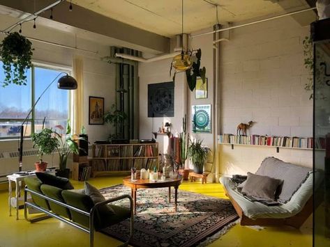 New York Bohemian Apartment, Vibrant Industrial Interior, Industrial Neon Interior, Industrial Graffiti Interior Design, Nyc Loft Aesthetic Industrial, Scarlet Letter, Future Apartment Decor, Japanese Interior, Apartment Decor Inspiration