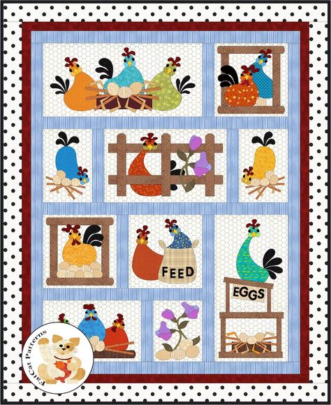 FCP-065 Hen Party digital Pattern a Fusible Applique Quilt - Etsy Halloween Quilt Patterns, Chicken Quilt, Cat Patterns, Fusible Applique, Appliqué Quilts, Farm Quilt, Chicken Crafts, Chicken Pattern, Quilted Wall Hanging