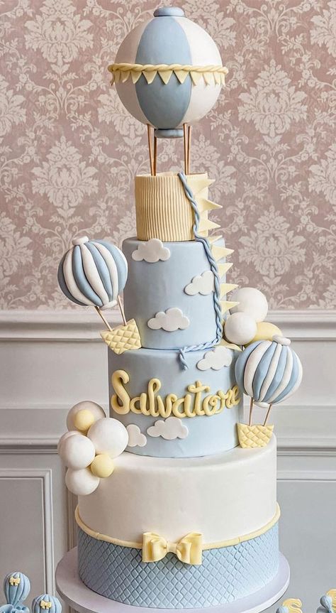 Bear And Hot Air Balloon Cake, Hot Balloon Cake, Cake Hot Air Balloon, Hot Air Balloon Baby Shower Cake, Hot Air Balloon Party Theme, 70 Cake, Cake Ideas For Birthday, Creative Cake Ideas, Elephant Birthday Cakes