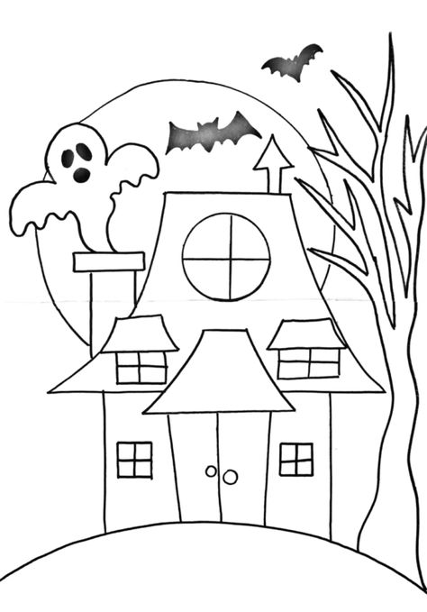 How To Paint A Haunted House - Step By Step Painting Haunted House Drawing, Strašidelný Halloween, Halloween Color Palette, Moldes Halloween, Halloween Kunst, Adornos Halloween, Painting Templates, Halloween Drawings, Halloween Painting