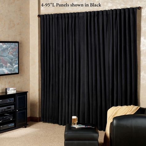 awesome black curtains in living room with regard to Motivate Check more at http://bizlogodesign.com/black-curtains-in-living-room-with-regard-to-motivate/ Home Theater Curtains, Home Theater Basement, Theatre Curtains, Home Theater Furniture, Home Cinema Room, Best Home Theater, Home Theaters, Home Theater Setup, Velvet Drapes