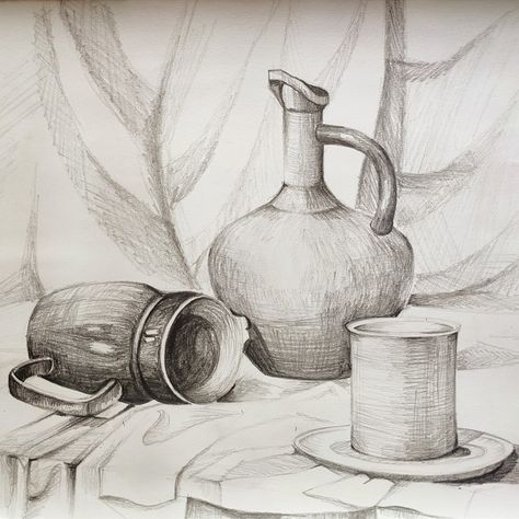 Easy Still Life Drawing Pencil Sketch, Still Life Pencil Sketch, Still Life Pencil Shading Sketch, Light And Shade Drawing Still Life, Pencil Shading Still Life For Beginners, Still Life Sketching, Life Sketching, Still Life Pencil, Still Life Pencil Shading