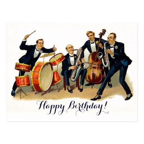 Vintage Jazz band festive retro Happy Birthday Postcard Happy Birthday Massage, Ideas For Happy Birthday, Happy Birthday Friendship, Happy Birthday For Her, Images Noêl Vintages, Happy Birthday Typography, Happy Birthday For Him, Happy Birthday Vintage, Happy Birthday Best Friend