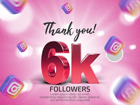 PSD thank you 6k followers in instagram ... | Premium Psd #Freepik #psd #creative-graphics #instagram-text #thank-you #visual-design 6k Followers Thank You Instagram, Thank You Poster, Instagram Text, Happy Birthday Template, Creative Graphics, Vision Board Manifestation, Doodle On Photo, Birthday Template, 6k Followers