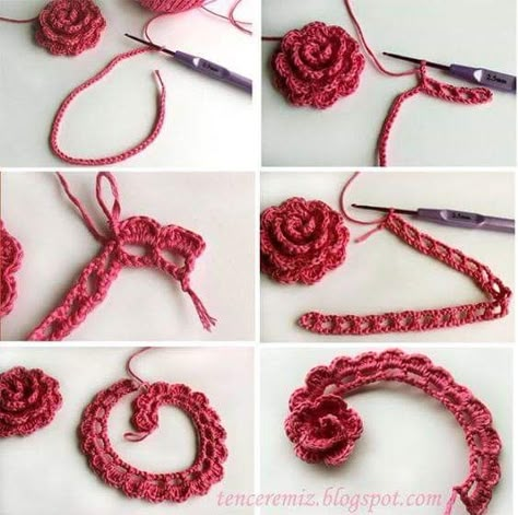 Corak Krusye, Confection Au Crochet, Flowers Crochet, Crocheted Flowers, Crochet Flower Tutorial, Crochet Rose, Crochet Flower Patterns, Crochet Diy, Crochet Motifs