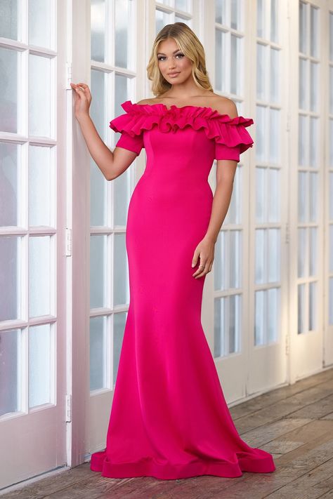 Elevate your style with the Ava Presley 39305 evening dress from the Spring 2024 Collection. This stunning piece exudes elegance and sophistication, making it a timeless choice for any special occasion. Hot Pink Mother Of The Bride Dresses, Pink Mother Of The Bride, Horsehair Hem, Sleeve Ruffles, Prom Dress Stores, Designer Evening Dresses, Designer Prom Dresses, Long Evening Gowns, Gown Prom