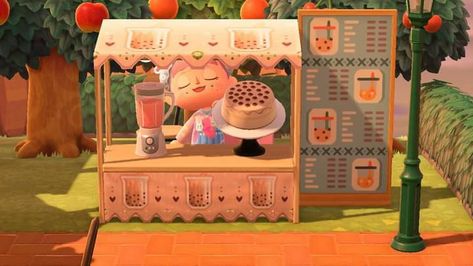 Boba Stand Acnh, Animal Crossing Boba Tea Shop, Boba Animal Crossing, Acnh Bubble Tea Shop, Boba Stall Acnh, Acnh Boba Truck, Animal Crossing Bubble Tea, Animal Crossing Boba Shop, Animal Crossing Boba Stand