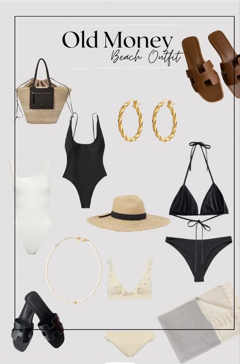 Old Money Beach Outfit, Old Money Beach, Classy Swimwear, Vacation Money, Poolside Outfit, Swimwear Aesthetic, Cancun Trip, Minimalist Capsule Wardrobe, Everyday Fashion Outfits