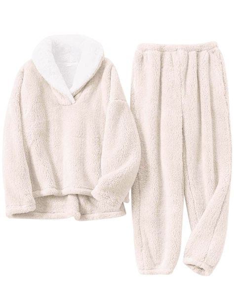 PRICES MAY VARY. Fabric: Polyester/Machine Wash Pull On closure Winter pjs, pull on closure. Coral fleece pajama 2 piece set for women, provide you maximum warmth in fall and winter. Women fuzzy pajama set, drop shoulder, fluffy collar, high low hem. Fleece pullover top and pants, loose fit, elastic waistband, tightened cuffs. Suitable for home lounge wear, sleepwear, and slumber party. Fluffy Pajamas, Fuzzy Loungewear, Cute Pyjama, Purple Pajamas, Pijamas Women, Poncho Pullover, Pajama Outfit, Warm Pajamas, Sleepwear Fashion