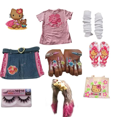 Gyaru Outfit Ideas Summer, Tropicalcore Outfit, Tropical Core Clothes, Tropical Core Aesthetic Outfit, Tropical Gyaru Outfits, Tropical Core Outfit, Gyaru Fashion Summer, Gyaru Fashion Tropical, Tropical Gyaru