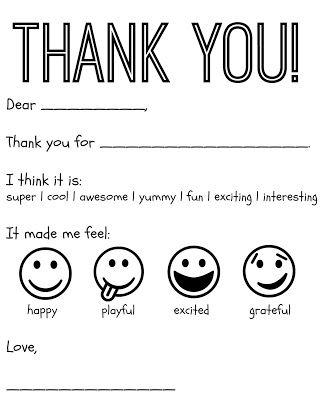 Free printable thank you card for kids.   They will have fun & love personalizing this card.  By using this free thank you printable, they will get practice with writing, manners, coloring & emotions. Printable Thank You Notes, Thank You Note Template, Thank You Cards From Kids, Christmas Card Sayings, Thank You Template, Thank You Printable, Fall Lessons, Card Templates Printable, Free Thank You Cards