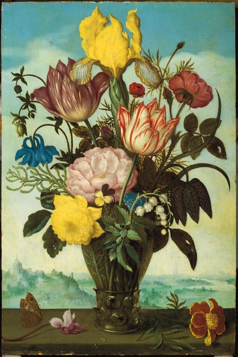 Ambrosius Bosschaert le Vieux (1573-1621), Fleurs coupées dans un römer posé sur un entablement sur fond de paysage (Cut flowers in a roemer on an entablature against a landscape), oil on panel, 29.2 x 19.4 cm.
Result: €3,307,800 Ambrosius Bosschaert, Bouquet In Vase, Dutch Still Life, Bedroom Art, Pictures To Paint, Utrecht, Still Life Painting, Art Market, Art Paint