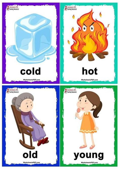 Opposites Flashcards, Kids Learning Charts, Language Activities Preschool, Grammar For Kids, English Activities For Kids, Preschool Activities Toddler, English Phonics, Learning English For Kids, Baby Learning Activities