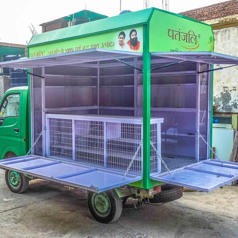 PATANJALI | Rolling Store Design | Shop On Wheels | Retail Store Design Store On Wheels, Shop On Wheels, Food Stall Design, Baking Supply Store, Stall Design, Cafe Shop Design, Stall Designs, Garden Chair, Food Stall