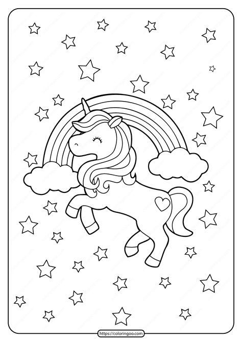 Printable Unicorn Rainbow and Stars Coloring Page Rainbow Template, Donut Coloring Page, Unicorn Picture, Kids Printable Coloring Pages, Printables Ideas, Fall Coloring, Star Coloring Pages, Valentines Day Coloring Page, Birthday Coloring Pages