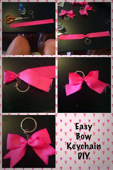 Keychain Bows Diy, Diy Cheer Bow Keychain, Cheer Gift Bags Ideas, Diy Bow Keychain, Diy Ribbon Keychain Ideas, Diy Cheer Keychain, Team Keychains Diy, Cheer Squad Gifts Diy, Cheer Keychain Diy