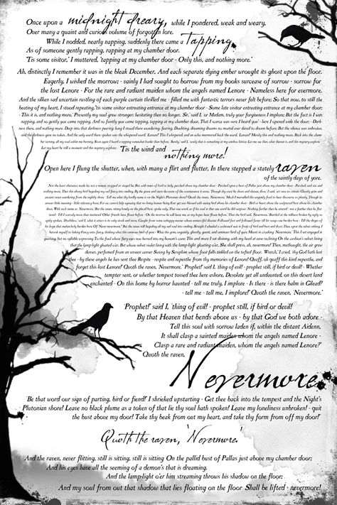 cool free #printable! the entire poem "The #Raven" by Edgar Allen Poe as a poster-size print. Perfect for #Halloween #decor! Historic Quotes, Raven Printable, Spooky Printables, Poe Boy, Halloween Mantle Decor, Poe Quotes, Quoth The Raven, Halloween Mantle, Edgar Allen