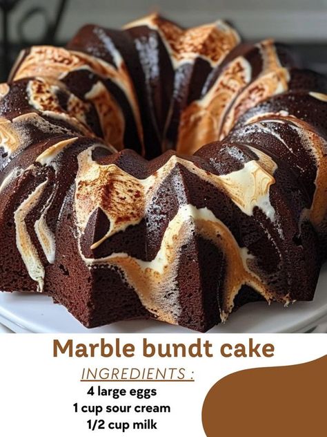 Recipes Tastes | Marble Bundt Cake | Facebook 7 Layer Bundt Cake, Bundt Cake Recipes Mini, Fall Bundt Cake Recipes, Fall Bundt Cake, Everything Bundt Cakes, Mini Bundt Cake Recipes, Marble Bundt Cake Recipe, Marble Bundt Cake, Bundt Pan Recipes