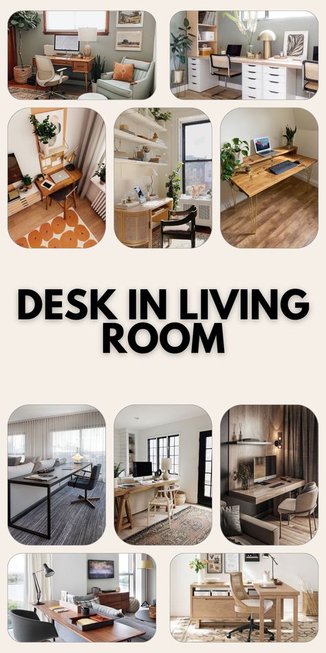 Chic Desks in Living Rooms: Layouts for Modern Homes & Apartments Tiny Studio Apartment Decorating, Living Room Office Combo, Living Room Workspace, Corner Desks, Desk Nook, Studio Layout, Chic Desk, Cozy Nooks, Desk Setups