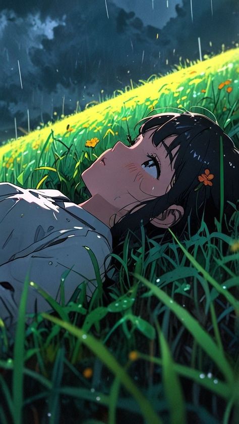 Anime Lying Down Pose, Anime In The Rain, Anime Rain Wallpaper, Unique Wallpapers For Phone, Photography In The Rain, Gokurakugai Icon, Anime Rain, Dreamlike Landscape, Rain Weather