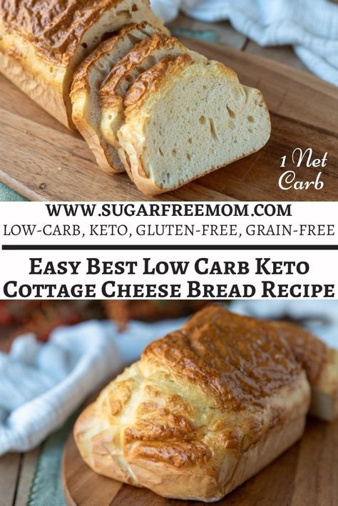 Easy Best Low Carb Keto Cottage Cheese Bread Recipe Keto Recipes Nut Free, Low Carb Gluten Free Bread Recipes, Keto Cauliflower Bread, Easy Grain Free Meals, Carb Free Bread Recipe, Keto Gluten Free Bread, Low Carb Bread Recipes Easy, Low Carb Cottage Cheese Bread, High Protein Bread Recipe