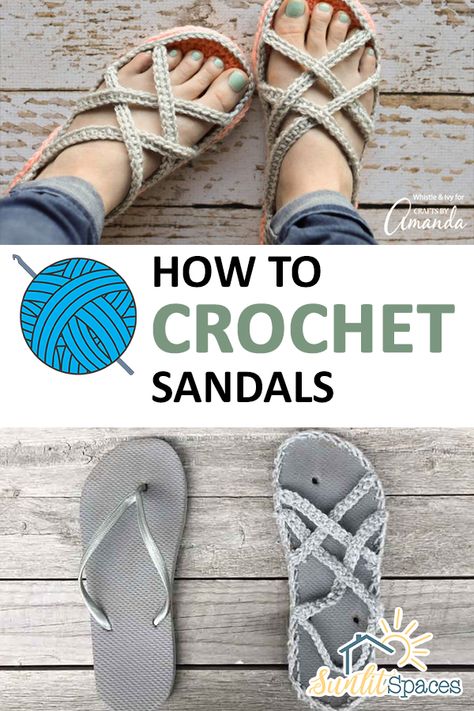 How to Crochet Sandals - Diy Crochet Sandals, Crochet Flip Flops, Diy Sandals, Diy Slippers, Crochet Shoes Pattern, Crochet Slipper Pattern, Crochet Sandals, Crochet Socks, Slippers Pattern