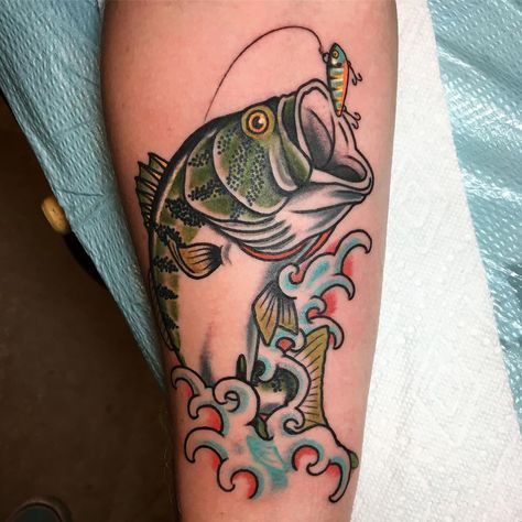 Fishing Lure Tattoo, Georgia Tattoo, Bass Tattoo, Bass Fishing Tattoo, Small Fish Tattoos, Trout Tattoo, Koi Tattoo Sleeve, Fishing Tattoo, Hunter Tattoo