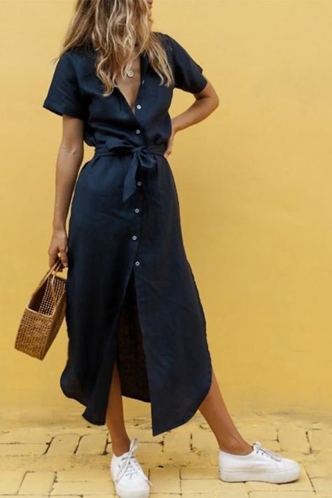 Summer Work Dresses, Look Boho Chic, Shirt Dress Summer, Dress Sketches, Elegante Casual, Mode Casual, Short Sleeve Maxi Dresses, Dress Out, Cool Summer