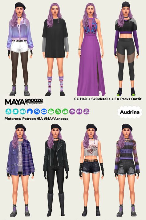 **FREE / CC Download link on Patreon #MAYAsnooze Sims 4 No Cc Lookbooks Clothing, Fairycore Cc Sims 4, Sims 4 Character Ideas No Cc, Sims 4 Detective Cc, Sims4 Outfits, Ts4 Lookbook, Sims Lookbook, Sims Outfits, Sims 4 Couple Poses