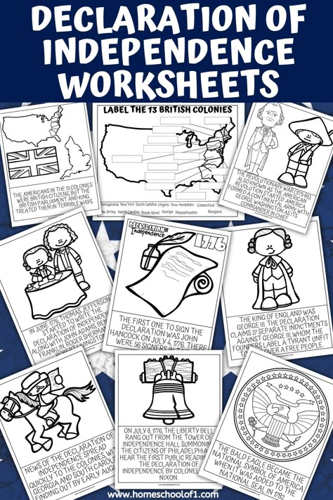 Free Declaration of Independence Worksheet for Kids George Washington Activities, Independence Day History, American Revolution Activities, Patriotic Printables, Patriotic Activities, Labeling Activities, 13 Colonies, Homeschool Social Studies, Engage Kids