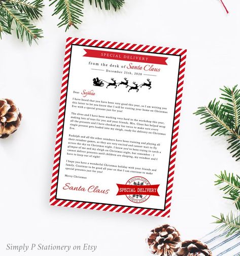 Official Letter From Santa Editable Santa Claus Letter | Etsy Elf Late Arrival, Excuse Letter, Office Christmas Party Games, Elf Notes, Message From Santa, Santa Claus Letter, Official Letter, Santa Template, Gift Exchange Games