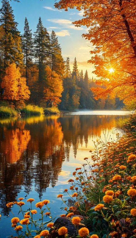 Fall Landscape Photography, Beautiful Nature Wallpaper Hd, Beautiful Landscape Photography, Dawn And Dusk, Water Reflections, Autumn Scenery, Backgrounds Phone Wallpapers, Fall Pictures, Beautiful Nature Wallpaper