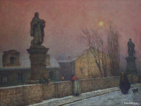 Jakub Schikaneder (1855-1924) ✿ | Catherine La Rose ~ The Poet of Painting Jakub Schikaneder, Galleria D'arte, Moonlight Painting, Painting Collage, Impasto Painting, Bohemian Art, Art Video, Night Art, Chiaroscuro