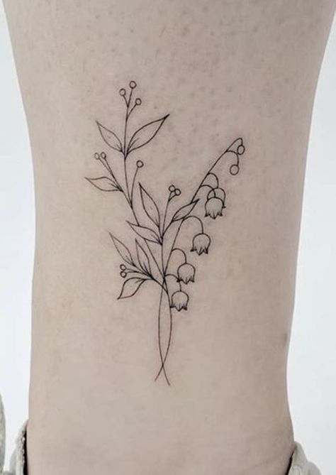 Simple Lilac Tattoo Black And White, Lily Of The Valley Tattoos, Vertical Tattoo, Lily Of The Valley Tattoo, Lilac Tattoo, Valley Tattoo, Stunning Tattoos, Fern Tattoo, Animal Tattoo Ideas