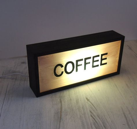 Hand Painted Lighted Signs "COFFEE" Vintage Wooden Light Box  / Illuminated Sign / Table Lamp Decor / Industrial Rustic / Home Cafe Decor Table Lamp Decor, Rustic Cafe, Light Box Sign, Coffee Vintage, Painted Coffee Tables, Industrial Table Lamp, Illuminated Signs, Coffee Sign, Tasmanian Oak