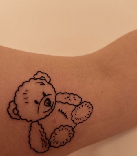 Small Teddy Bear Tattoo, Tedy Tattoo, Cute Teddy Bear Tattoo, Little Bear Tattoo, Teddy Bear Tattoo Small Simple, Small Bear Tattoo, Cute Bear Tattoo, Stuffed Animal Tattoo, Teddy Tattoo